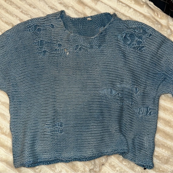 R13 Distressed Boyfriend Crewneck Sweater in Indigo Blue Size XS - Picture 9 of 13